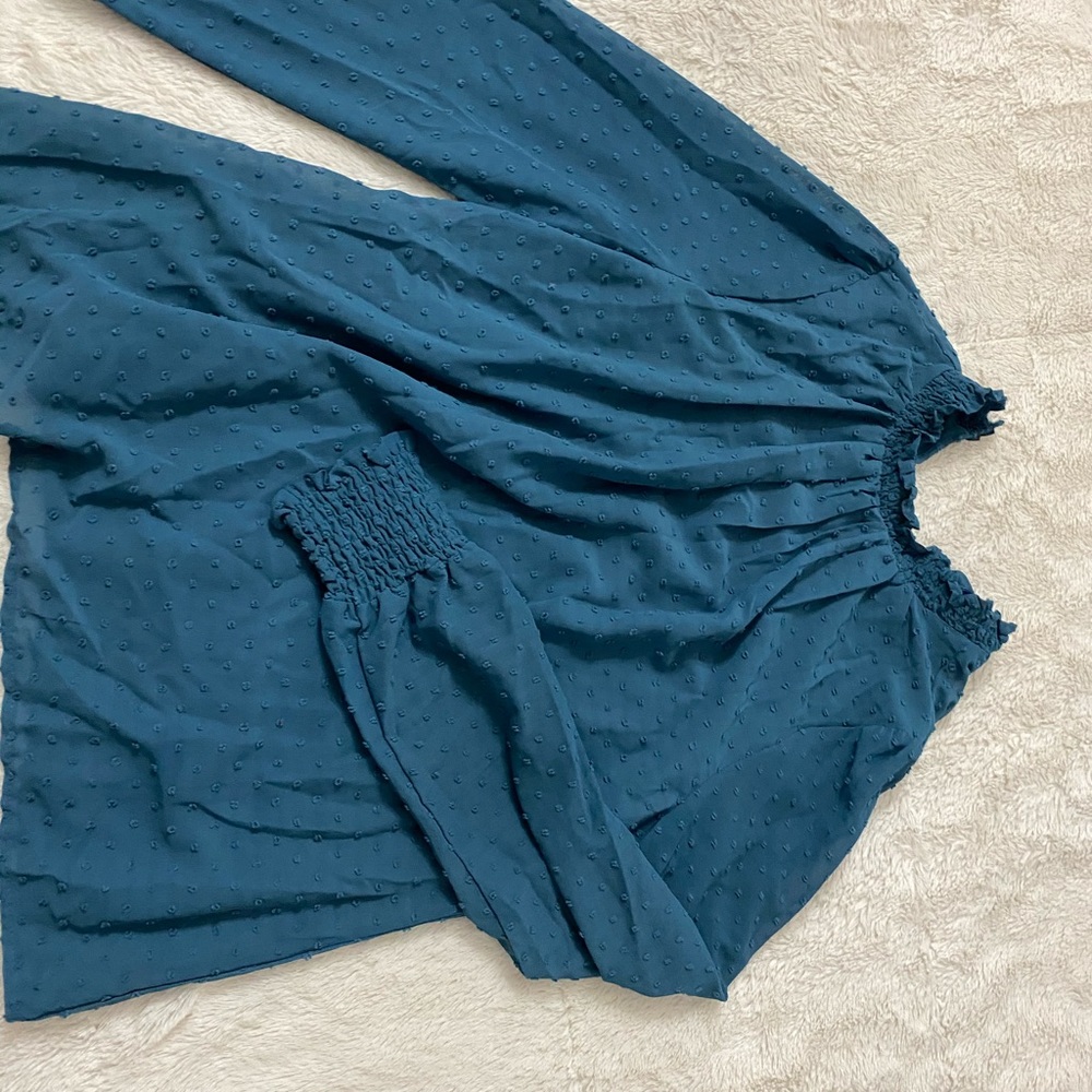 Blue Rain polka Dot mock neck top